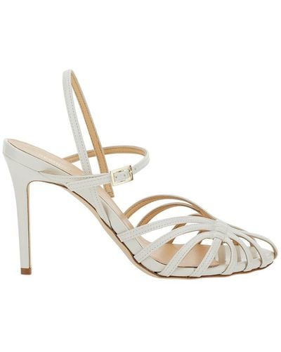 Semicouture White Sandals With Front Cage In Patent Leather Woman - Metallic