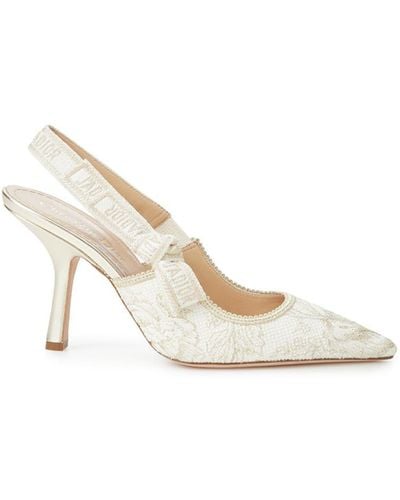Dior Pointed Decollete Slingback With Jardin Dhiver Print And Embroidered Logo - White