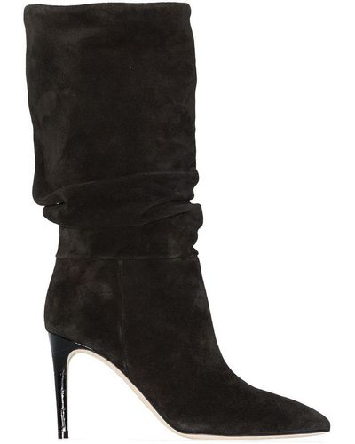 Paris Texas Slouchy Suede Heeled Boots - Black