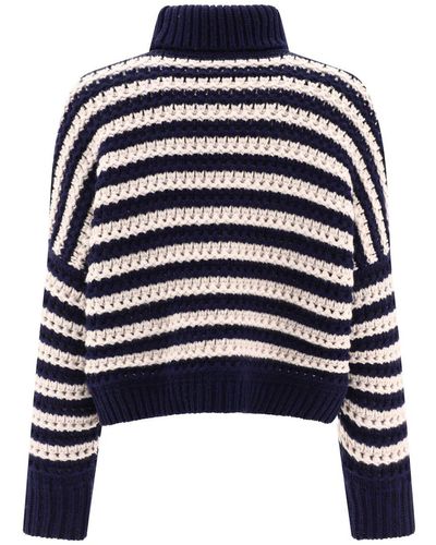 Brunello Cucinelli Striped Sweater In Wool And Cashmere - Blue