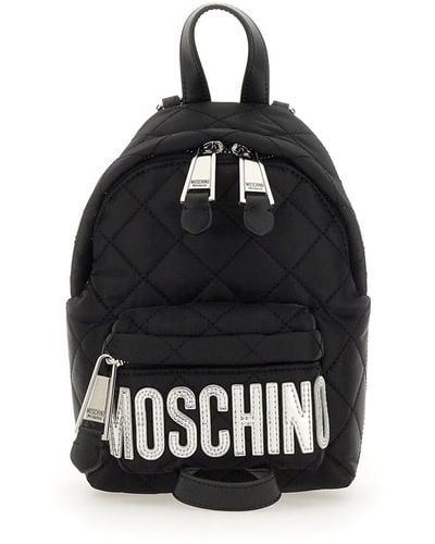 Moschino Quilted Backpack With Logo - Black