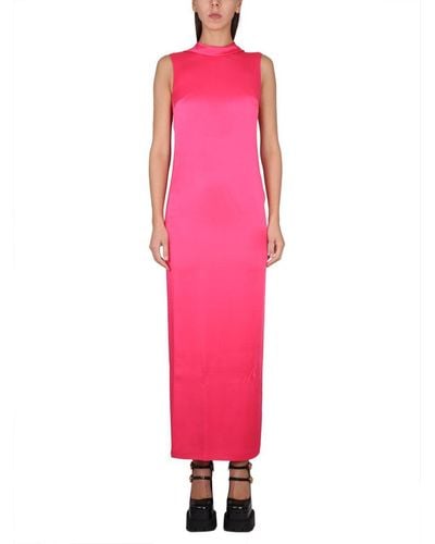 Versace Long Dress With Ring Neckline - Pink