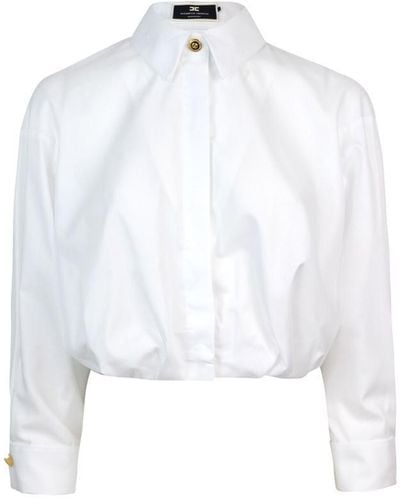 Elisabetta Franchi Long-Sleeved Cropped Poplin Shirt - White