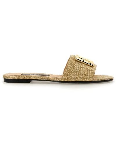 Dolce & Gabbana Raffia Slide Sandal - Metallic