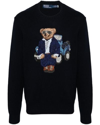 Polo Ralph Lauren Bear Intarsia Knit Sweater - Blue