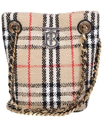 Burberry Lola Checked Cotton-blend Bucket Bag - Natural