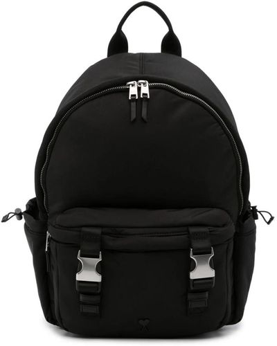 Ami Paris Ami Paris Paris Ami De Coeur Zip-up Backpack - Black