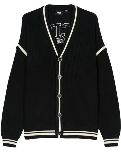 Gcds Cotton Cardigan With Logo Embroidery - Black