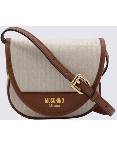 Moschino Ivory Canvas And Leather Allover Crossbody Bag - Brown