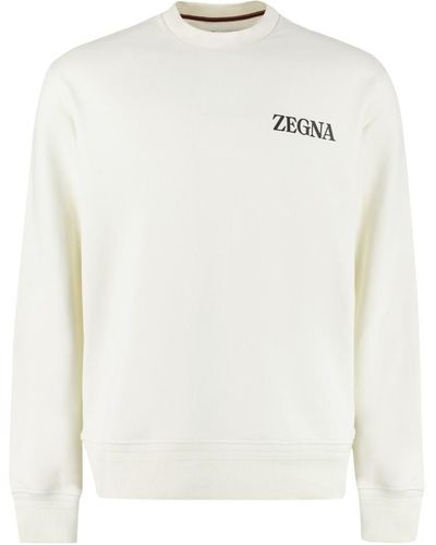 Zegna Logo Detail Cotton Sweatshirt - White