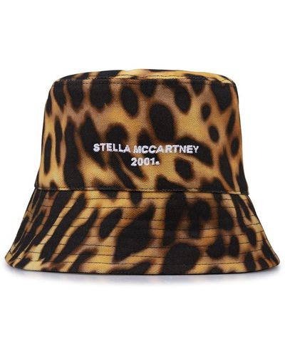 Stella McCartney Bucket Hat With Cheetah Print And 2001 Logo - Brown