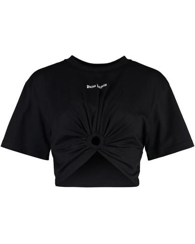 Palm Angels Logo Cropped Cotton T-shirt - Black
