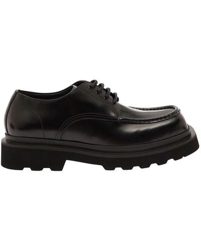 Dolce & Gabbana Black Lace-up Derby With Squared Toe In Leather Man - White