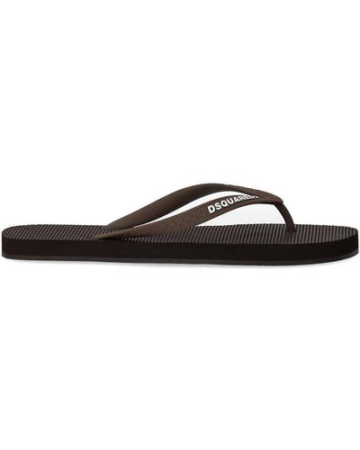 DSquared² Brown Flip Flops With Logo