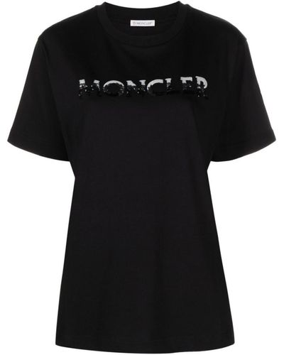 Moncler Sequin-embellished Cotton T-shirt - Black