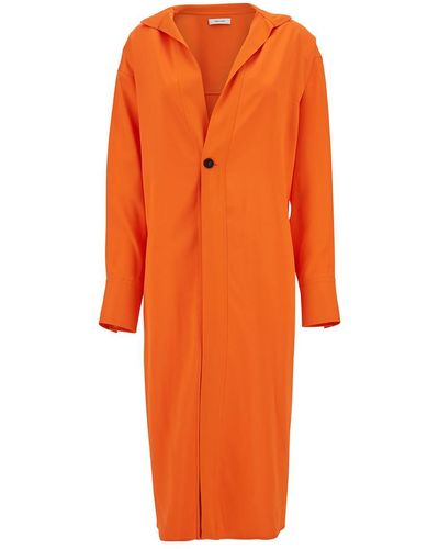 Ferragamo Orange Single-breasted Coat With A Single Button In Stretch Viscose Blend Woman