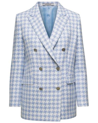 Tagliatore Light Houndstooth Double-Breasted Blazer - Blue