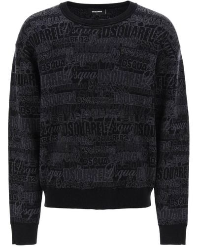 DSquared² Wool Sweater With Logo Lettering Motif - Black