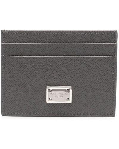 Dolce & Gabbana Leather Card Holder With Logo Plaque - Gray