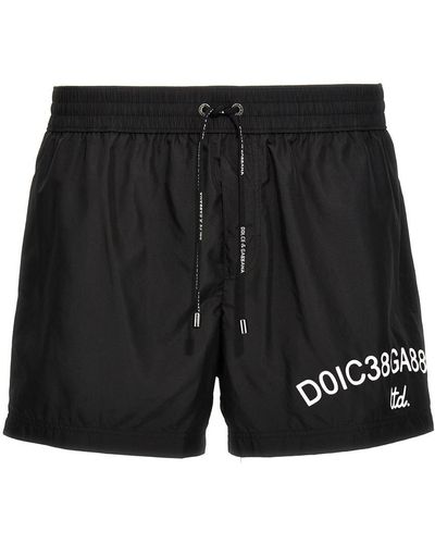 Dolce & Gabbana Logo Print Swim Shorts - Black