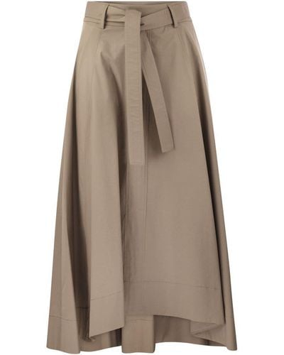 Peserico Long Skirt In Lightweight Stretch Cotton Satin - Brown