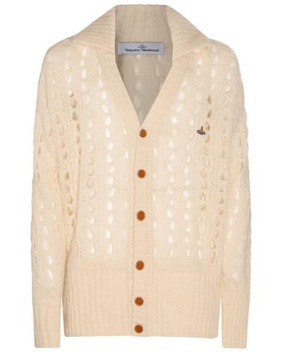 Vivienne Westwood White Mohair And Wool Blend Orb Cardigan - Natural