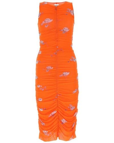Ganni Fluo Orange Stretch Mesh Dress