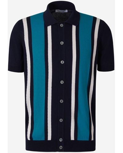 Gran Sasso Striped Motif Button Polo Shirt - Blue
