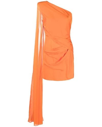 Roland Mouret One-shoulder Draped-detail Dress - Orange