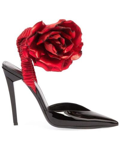 Saint Laurent Pointed Flower Court Shoes - Red
