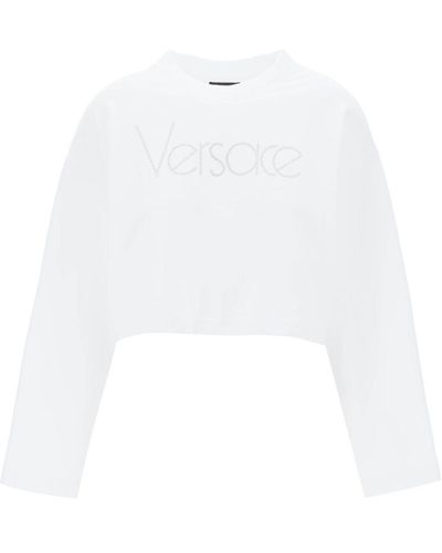 Versace "Cropped Sweatshirt With Rhinestone - White