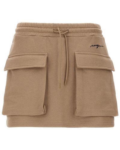 MSGM Logo Embroidery Cargo Skirt - Natural