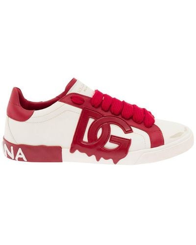 Dolce & Gabbana 'Vintage Portafino' And Low Top Sneakers With Dg Patch - Red