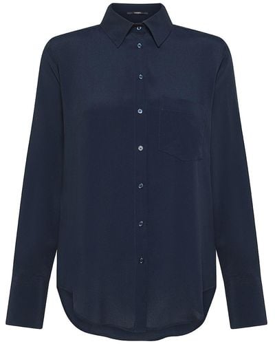 Seventy Cotton Shirt With Front Applied Pocket - Blue