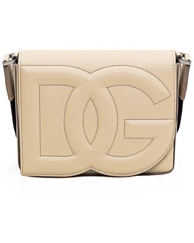 Dolce & Gabbana Logo-embossed Leather Shoulder Bag - Natural