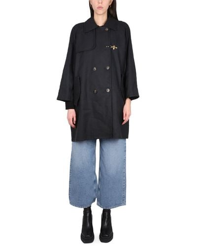 Fay Double-breasted Trench Coat - Black