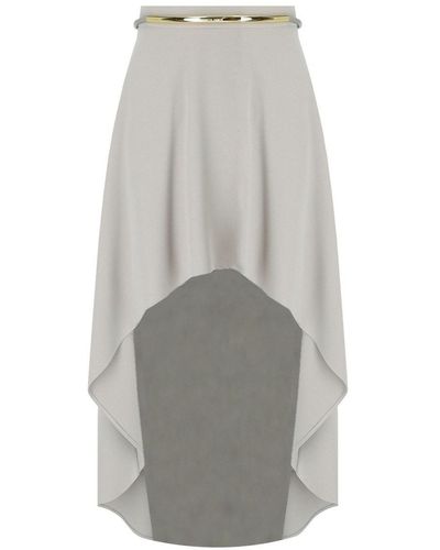 Elisabetta Franchi Pearl Gray Asymmetric Skirt With Belt