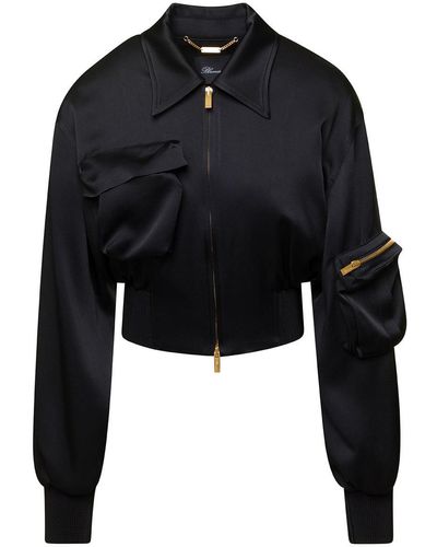 Blumarine Cropped Jacket With Macro Patch Pockets - Black