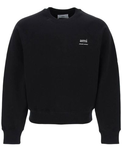 Ami Paris Organic Cotton Crewneck Sweatshirt - Black