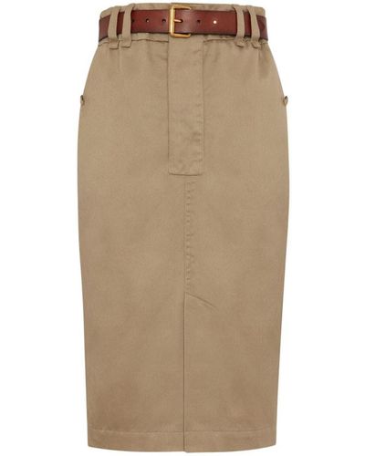 Saint Laurent Belted Gabardine Pencil Skirt - Natural