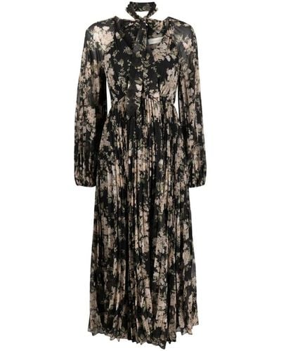 Zimmermann Floral-print Pleated Dress - Black
