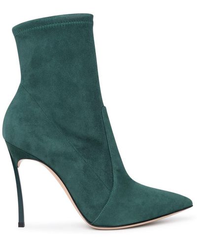 Casadei Green Suede Blade Ankle Boots
