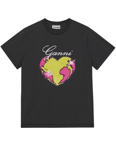 Ganni Heart Relaxed Organic Cotton T-shirt - Black