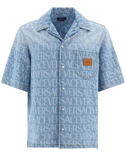 Versace Americana Fit Short Sleeve Denim Shirt - Blue