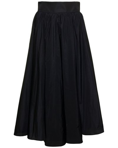 Plain Black Maxi Pleated Skirt With Zip Fastening Woman - Blue