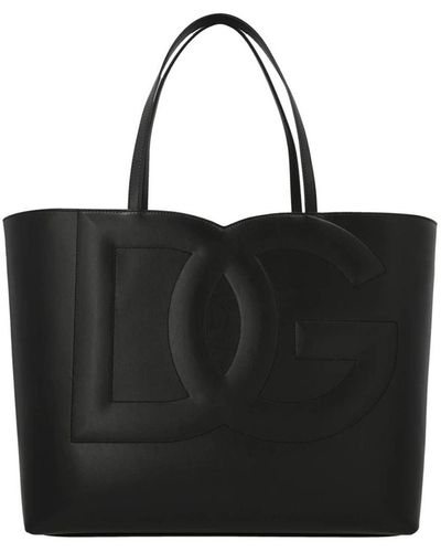 Dolce & Gabbana Shopping In Leather With Embossed Logo - Black