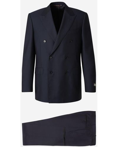 Canali Plain Wool Suit - Blue