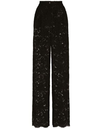 Dolce & Gabbana Flared Branded Stretch Lace Trousers - Black