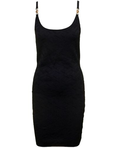 Versace 'la Greca' Knitted Mini Dress - Black