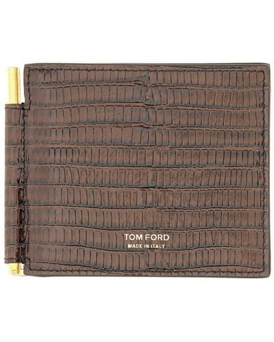 Tom Ford T Line Wallet With Money Clip - Brown